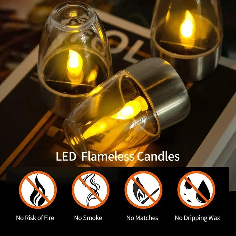 Solar Powered Flameless Candles Outdoor Waterproof LED Night Lights For Garden Wedding Party Decor Holiday Atmosphere Lamp