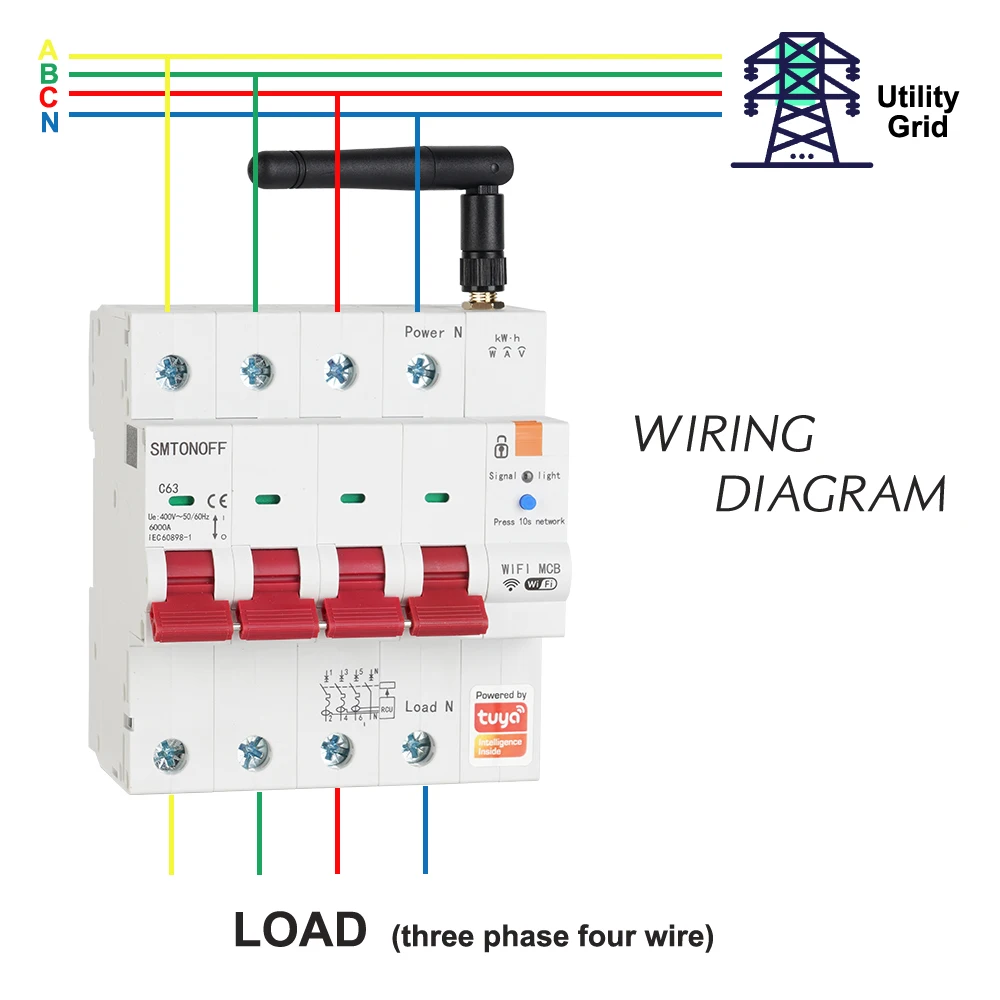 Tuya Smart WiFi RS485 4P MCB Breaker Prepaid Meter Timer Switch Voltage Current