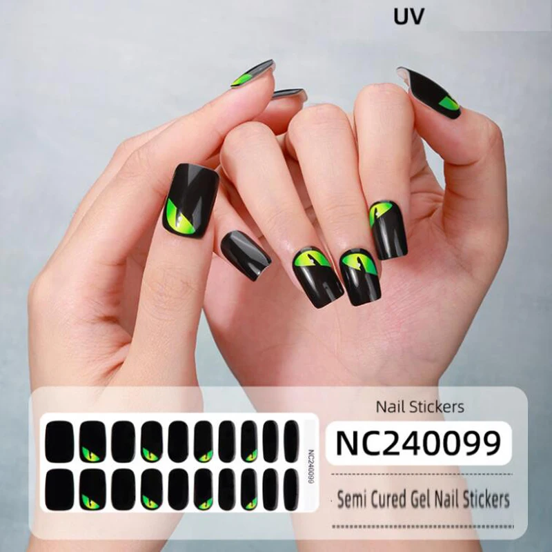 Semi Cured Gel Nail Stickers Leopard UV Light Nail Wraps DIY Slider Manicuring Art Fake Patch Press On Nails U&ntilde;as