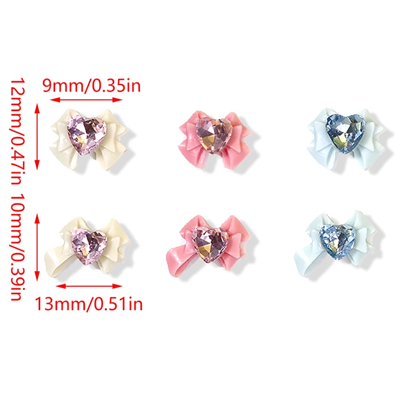 3D 수지 Bowknot 네일 매력 다이아몬드 핑크 리본 활 라인 석 쥬얼리 부품 매니큐어 장식 DiIY 살롱 액세서리 선물
