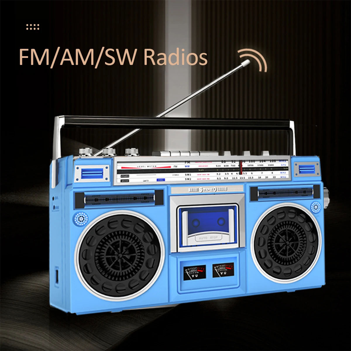 Boombox Radio Cassette Player Recorder, AM/FM -SW1/SW2 Radio, Wireless Streaming, USB/Micro SD Slots,Convert Cassettes to USB