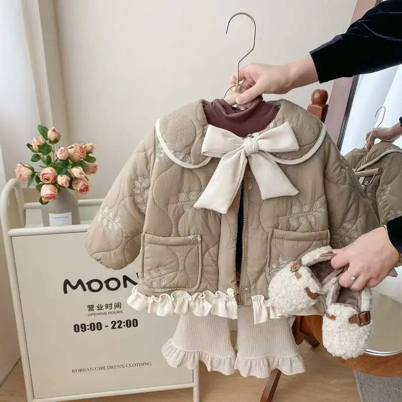 Girl's Winter Cotton Coat Thickened Comfortable Korean Loose Style Warm Cute Patterned Baby Jacket