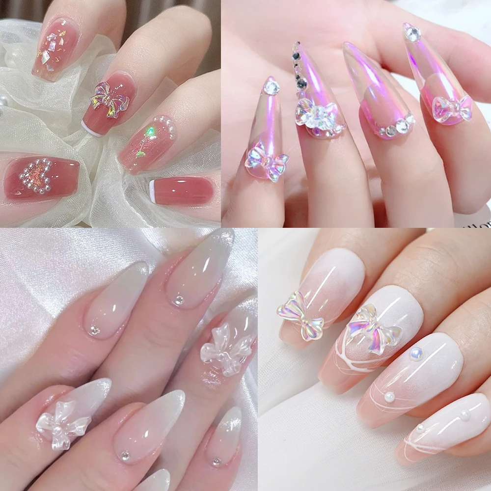 귀여운 미니 활 3D 네일 아트 참, 한국 혼합 리본, 나비 매듭 네일 라인석, DIY 네일 아트 장식, 50g/가방