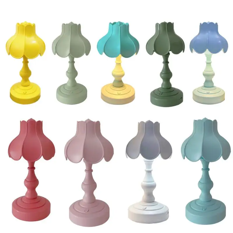 크리에이티브 레트로 연꽃 잎 전등갓 데스크탑 야간 조명, 미니 USB 충전 테..