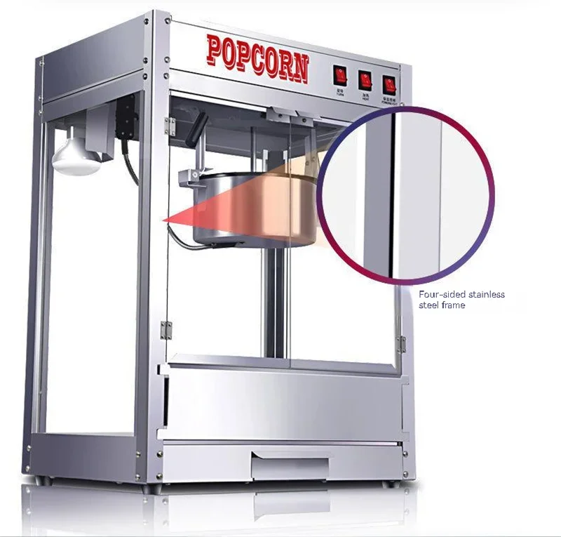 Commercial Popcorn Maker Electric Puffed Rice Maker 220v/Automatic Corn Popper Stainless Steel Professional Popcorn Machine