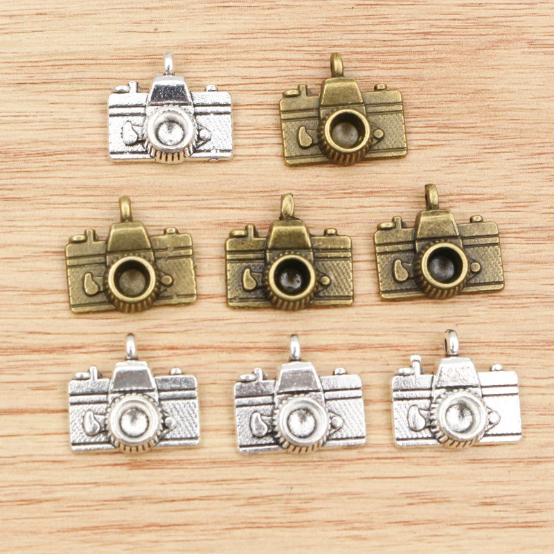 8pcs 15x14mm 매력 카메라 골동품 만드는 펜던트, 빈티지 티베트어 청동 실버 도금, DIY 팔찌 목걸이