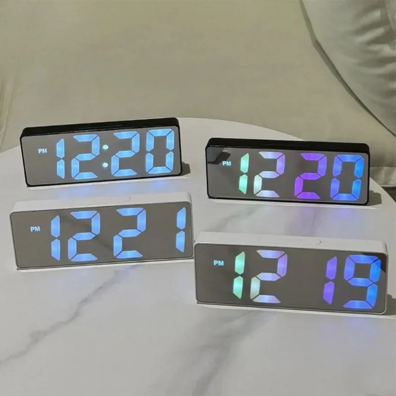 Mirror Digital Alarm Clock LED Clock Temperature Calendar Display Supply Adjustable Brightness Desk Decorations Electronics Home 6