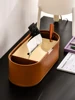 Nordic Home Tableware Light Luxury PU Leather Retro Tissue Box Desktop Storage Paper Holder With Stainless Steel Cover Kitchen 5