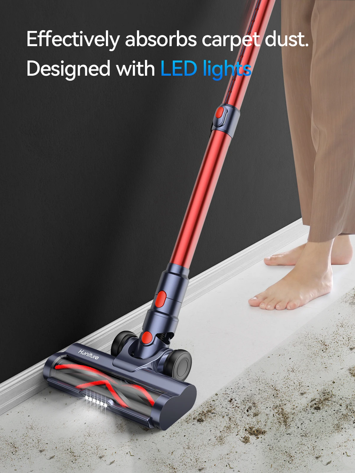 Honiture-Aspirateur sans fil avec écran tactile, appareil ménager pour tapis et poils d'animaux, fonction d'aromathérapie, 38000Kpa, 450W, 50 minutes