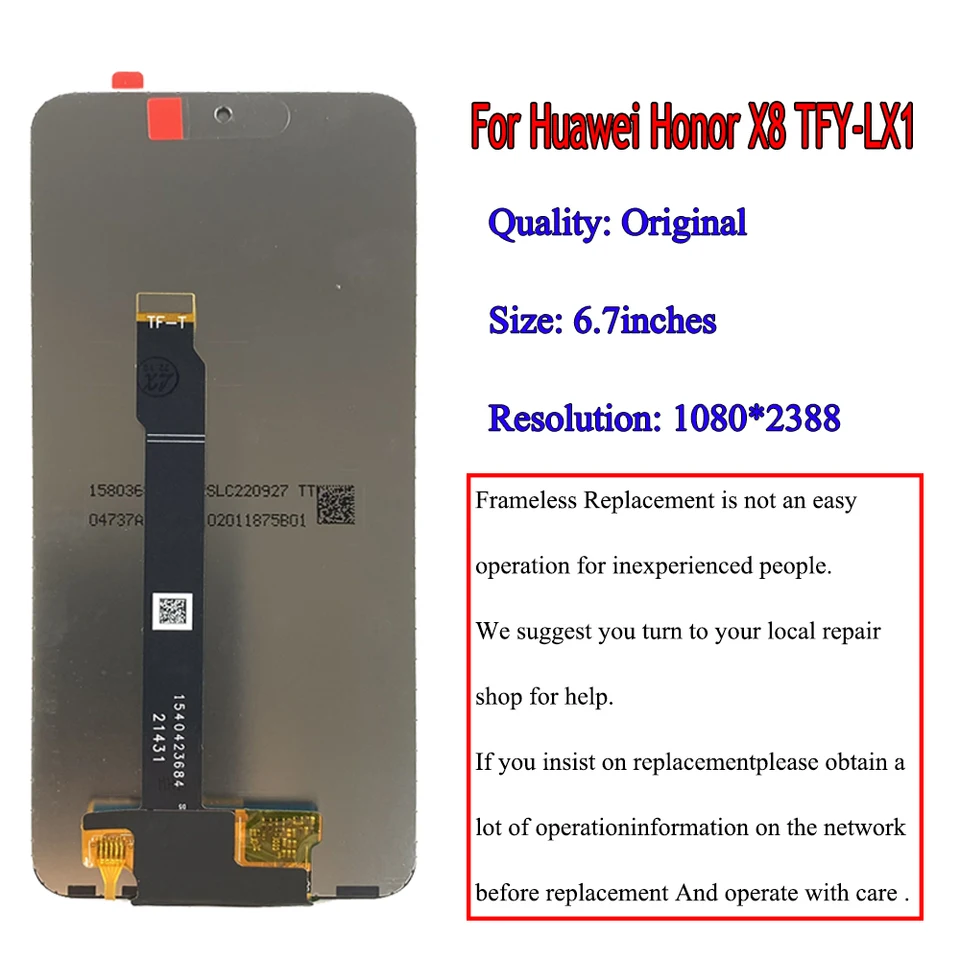Écran tactile LCD pour Huawei Honor X8 TFY-LX1, pièces de rechange originales, 3/5/10 pièces  509