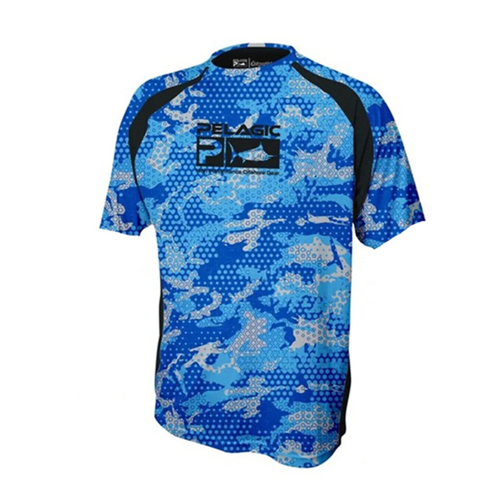 PELAGIC Fishing Tshirts Navy Blue camouflage UPF50 Men's Short Sleeve