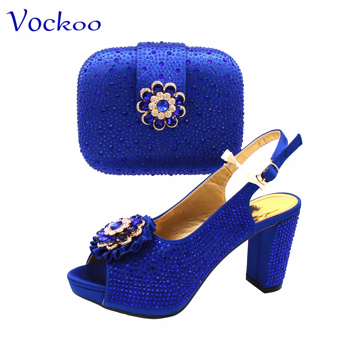 2023 Winter New Arrivals Peep Toe Italian Women Shoes and Bag in Royal Blue Color Specials Design for Wedding