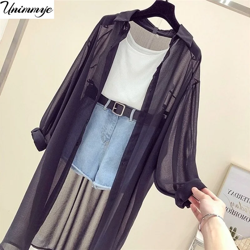 

Chiffon Shirts Women 2023 Summer Long Sleeve Buttoned Up Shirt Loose Casual Sunscreen Blouse Elegant Blouses for 4XL J312