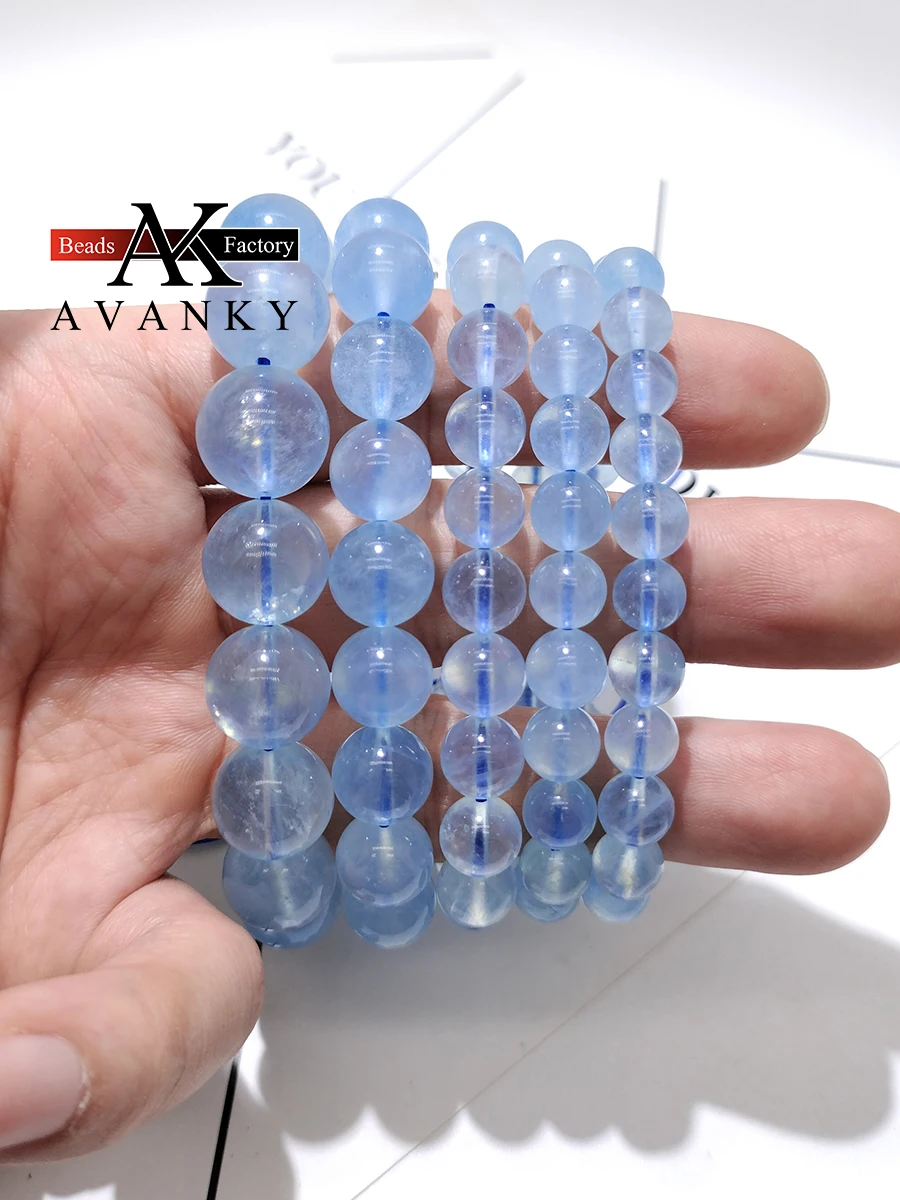 4A 5A Natural Stone Aquamarine Crystal Single Lap Necklace For Women Girl Birthday Gift Fresh Bracelets Fashion Jewelry 6-12mm