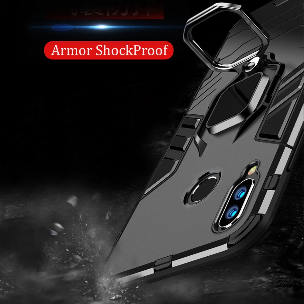 Durable Armor Phone Case with Finger Ring Holder and Reinforced Bumper