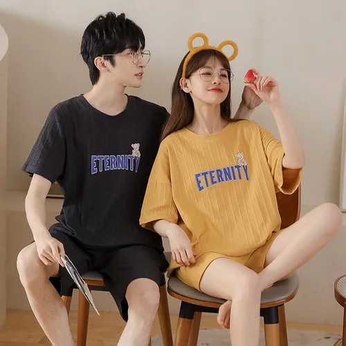 2022 Trendyol 남성 여름 짧은 잠옷 세트 커플 슬리퍼 코튼 여성 피자마 슈트 수면 탑 & 반바지 홈 의류 연인 추천