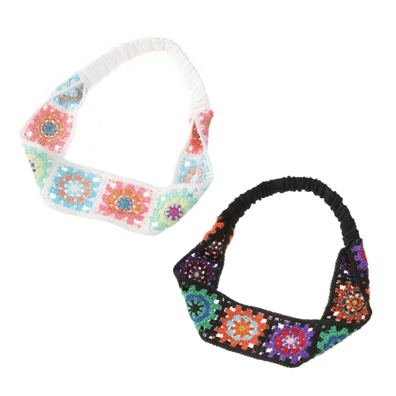 

Ethnic Style Flower Hair Kerchief Girls Crochet Headband with Elastic Hair Tie