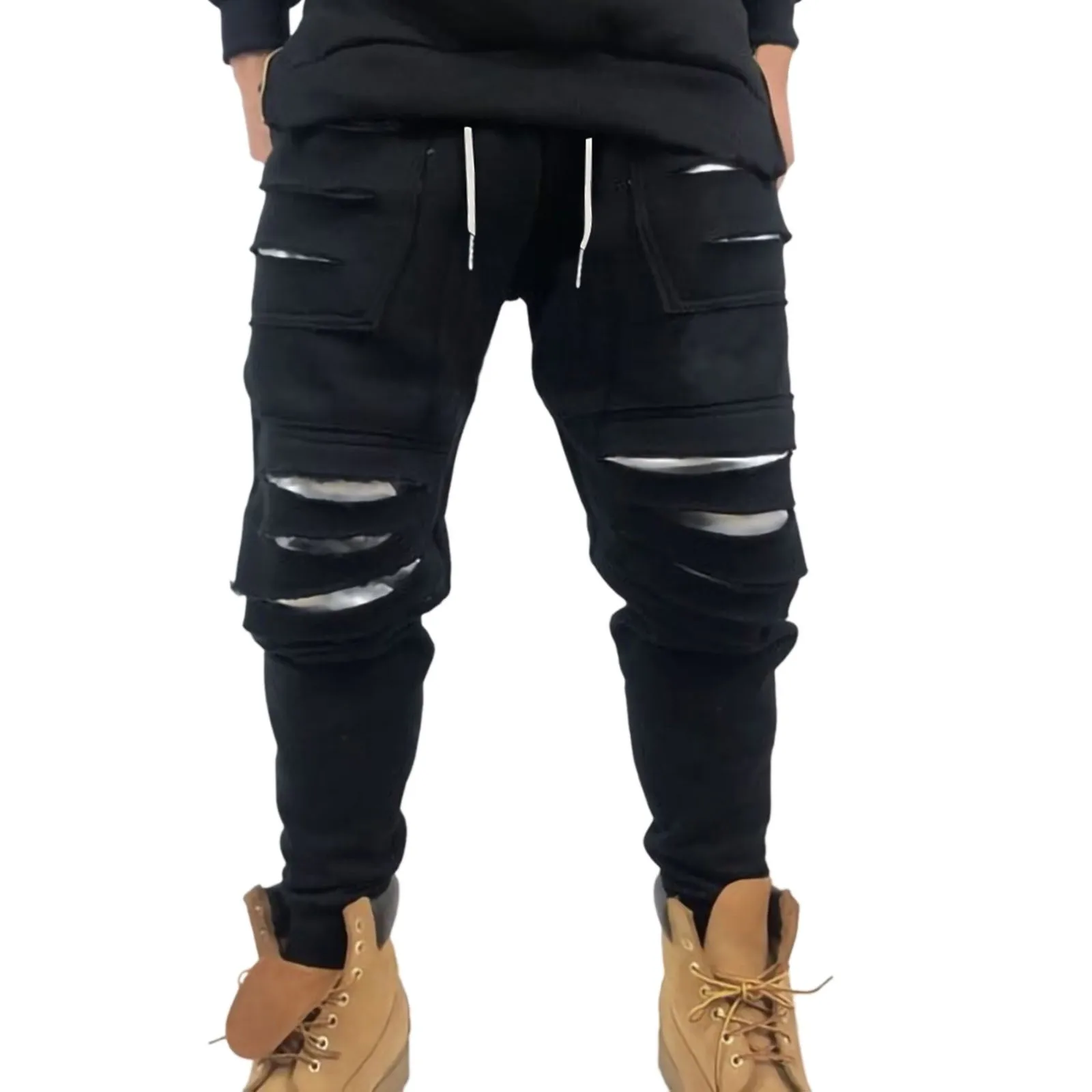 Men's Sports Tracksuit Pants Sweatpants Loose Ripped Trousers Casual Jogging Street Pants With Pockets Streetwear gym joggers for men