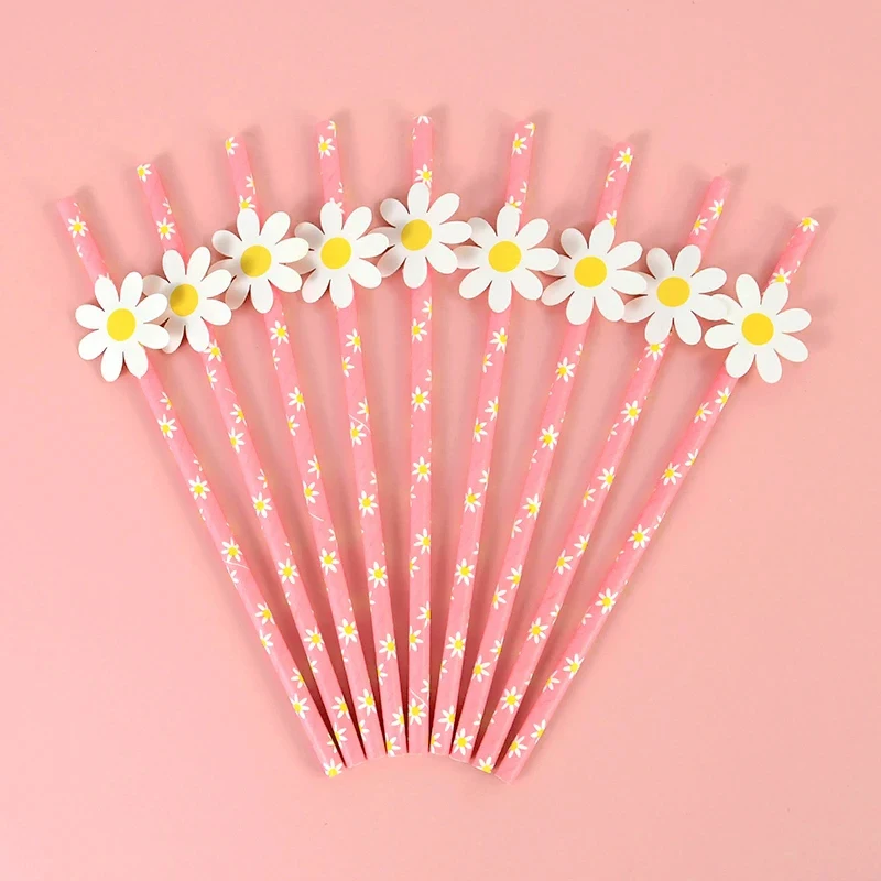 10/20/30pcs Daisy Flower Paper Straws Disposable Drinking Straw for Daisy Birthday Party Wedding Decoration Supplies Baby Shower