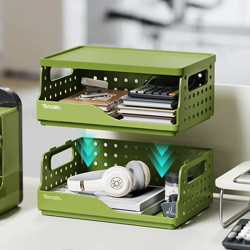 Stylish & Sturdy 3-Tier Desk Organizer with 2 Large + 2 Small Compartments – Stackable Office Storage Box - 2