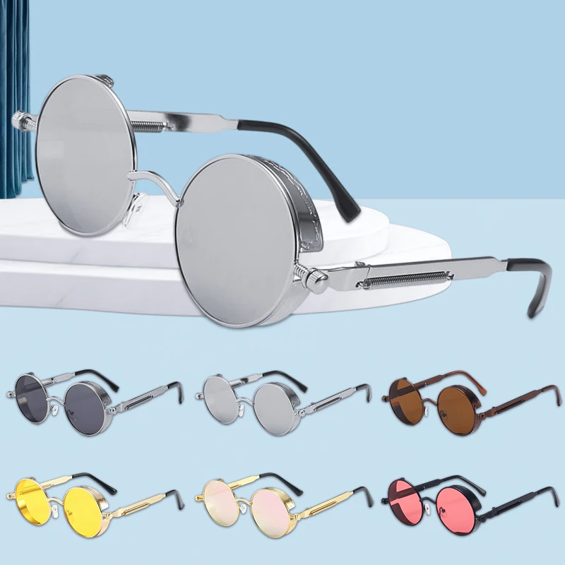 

2022 Vintage Punk Round Sunglasses Alloy Metal Red Sun Glasses Women Goggles Men Shades for Women Sunglasses