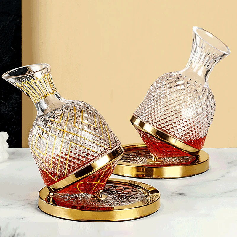 High Grade Crystal Glass Decanter 360 Rotating Tumbler 1500ml Dispenser Champagne Whisky Wine Bottle Gift Bar Decorate Glassware
