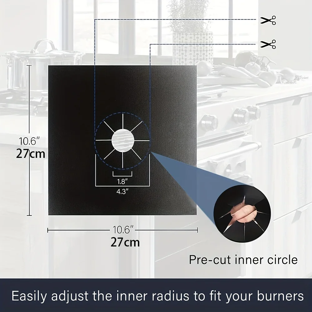 스토브 버너 커버-가스 스토브 보호대, 블랙 0.12mm 퀵 클리닝 라이닝, 10.6 X 10.6 BPA 프리, 6 개