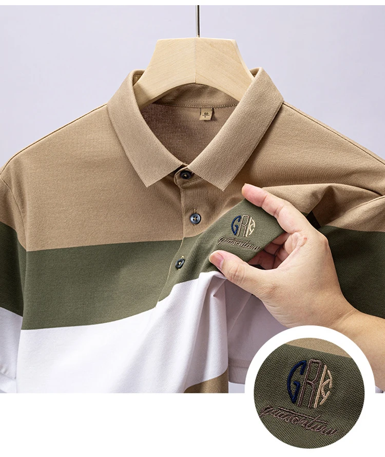 Men's Summer Casual Embroidery Polo Shirt, Breathable Short Sleeve Top with Ribbed Cuffs, 3-Button Placket & Color-Block Stripes 12 S8ad15f4da51f4eac9bc4f0736a9d0fb6u
