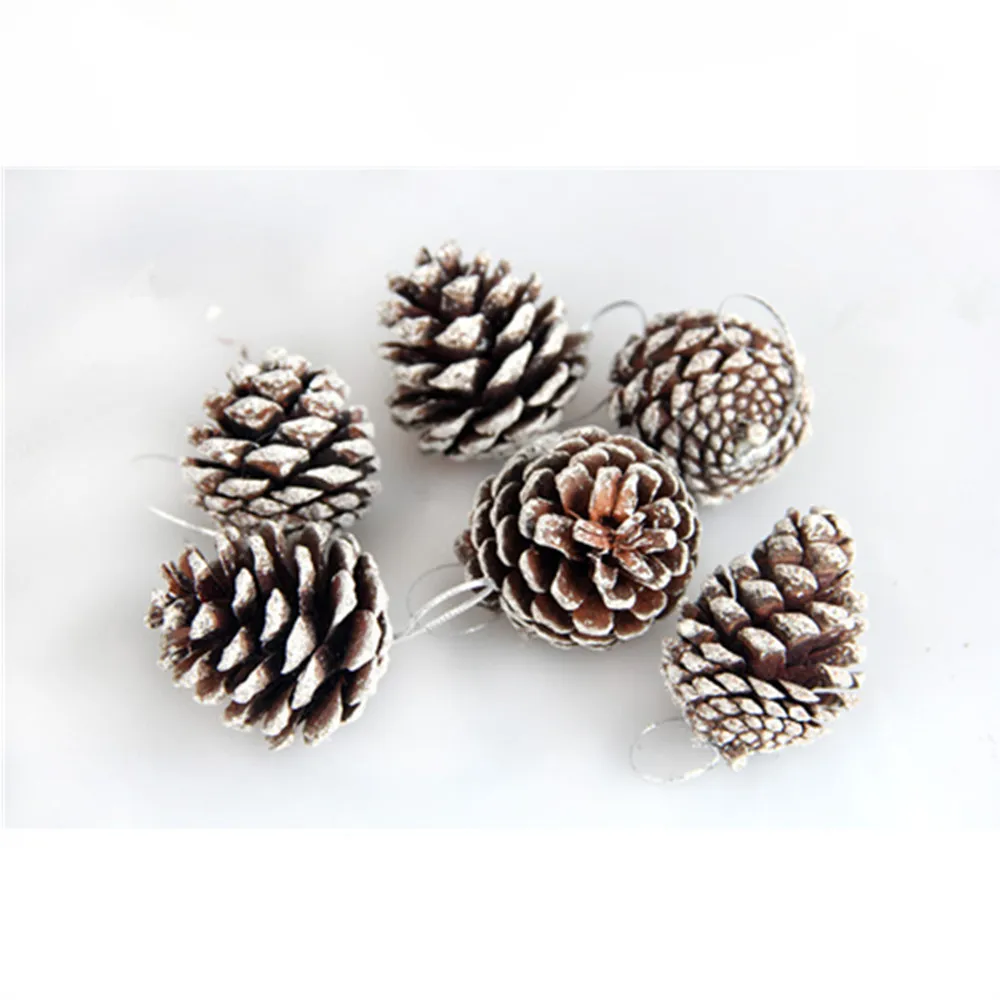 6PC Christmas Pine Cones Ornament 5CM Pine Cones with String Pendant Crafts for Gift Tag Christmas Tree Party Hanging Decoration