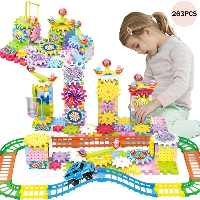 Puzzle Building Block Toy Technical Bricks 263pcs Electric Gears 3D Model Building Blocks Plastic Kid House Blocks Bricks Educational Construction Toys for Children Gifts