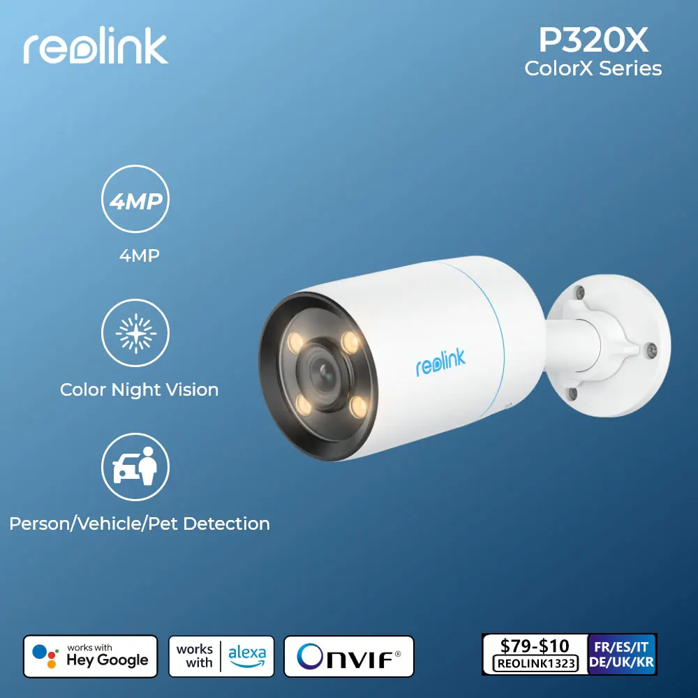 Telecamera Di Sicurezza Esterna Reolink Colorx 2K Poe Con Apertura F1.0 Telecamera Ip Da 4Mp Luce Calda Regolabile Rilevamento Intelligente Ai X61C