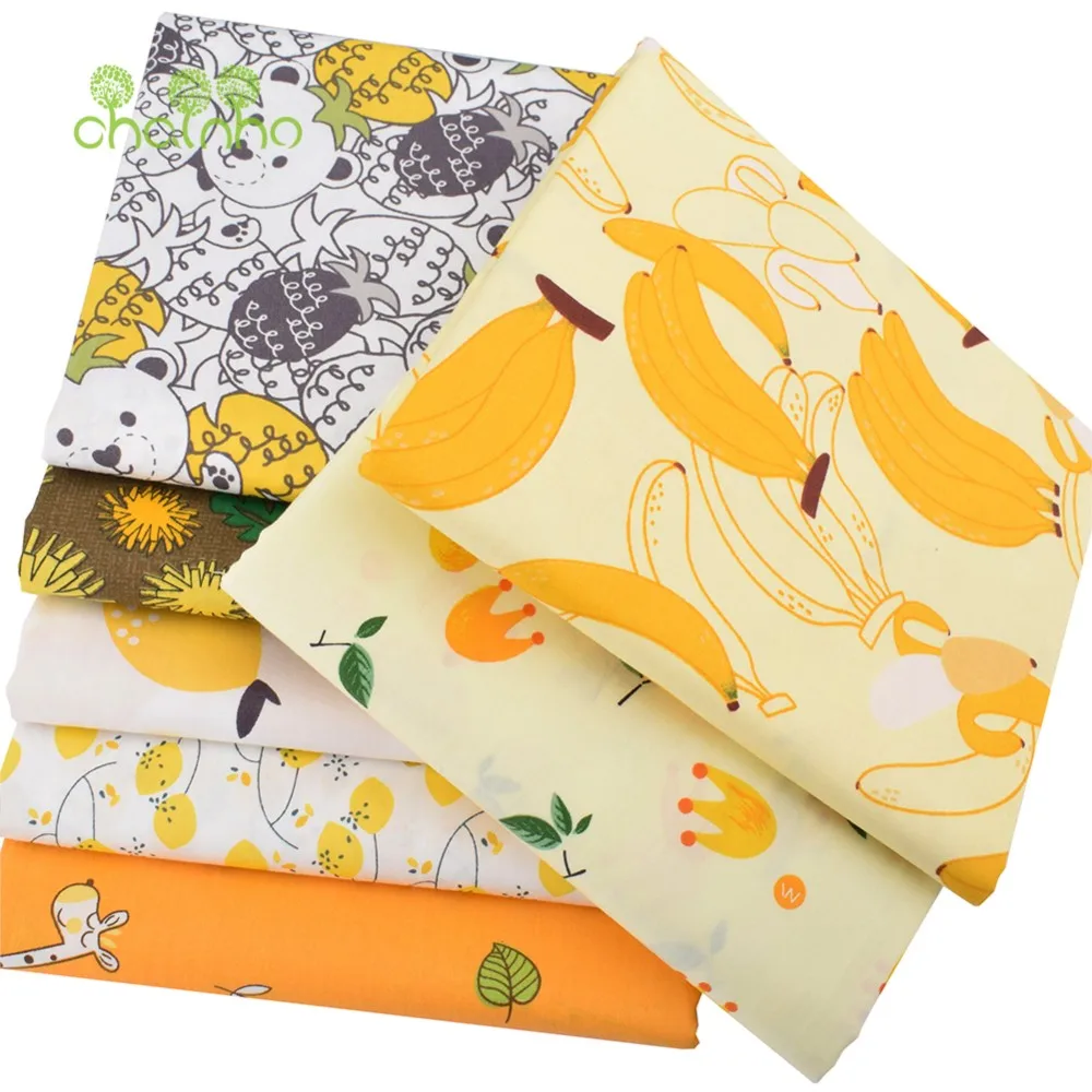 Chainho,Printed Twill Weave Cotton Fabric,Patchwork Cloth,DIY Sewing Quilting Material,Yellow Series,7 Designs,2 Sizes,CC101