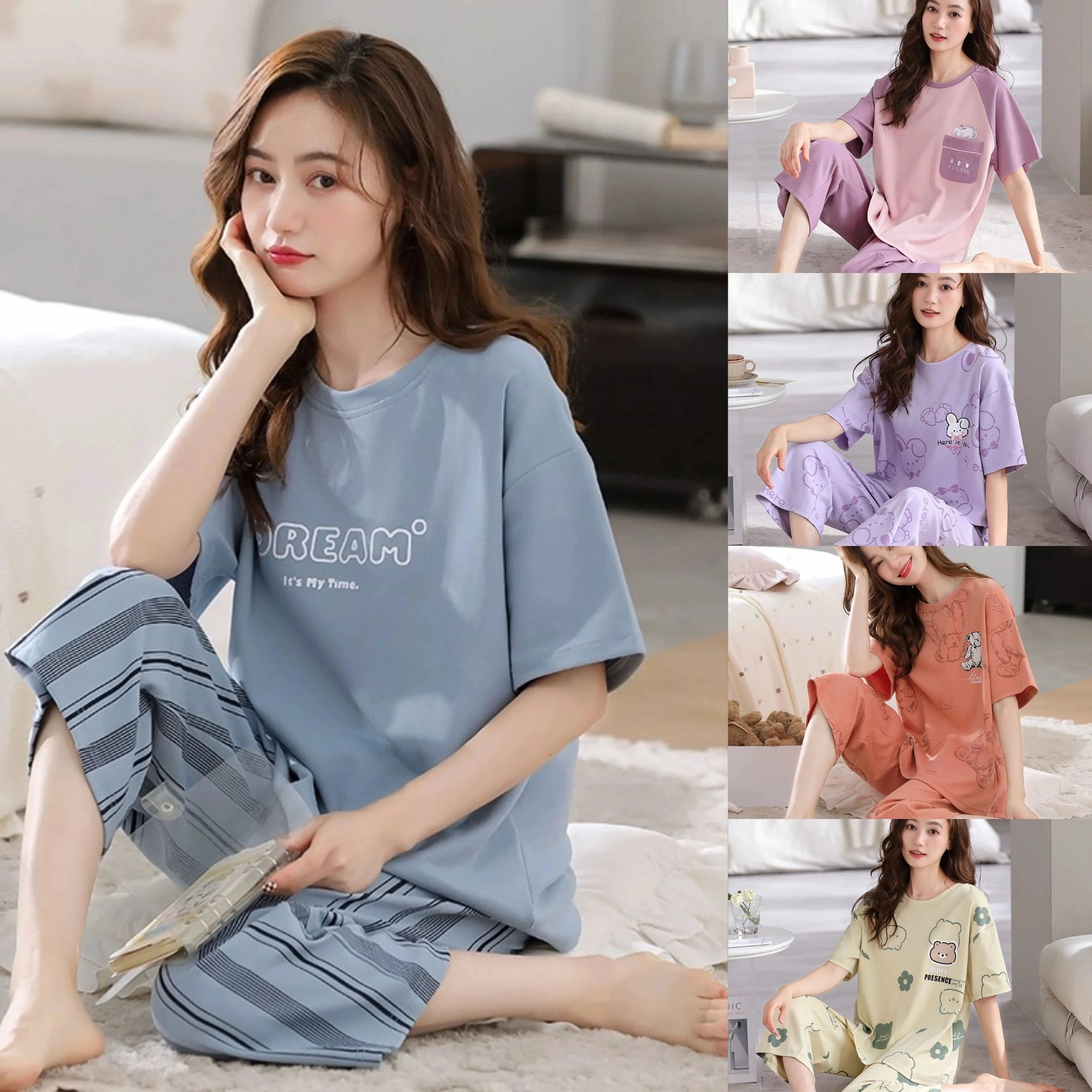 

Summer Ladies Two-Piece Pajamas Short-Sleeved Korean Version of the Thin Section of Girls Casual Printing Pajamas Homewear Suit