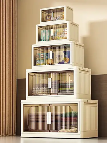 Large Capacity Organizer Cabinet Double Door Open Storage Box with Lid Wheels Stackable Foldable Snacks Sorting Wardrobe Bins - Image 4
