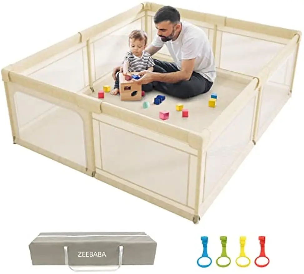 

Playpen for Babies and Toddlers, Extra Large Playpen, Play pens for Babies and Toddlers (59 * 59 Beige playpen Without mat)