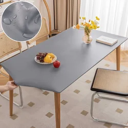 Waterproof Elastic PU Leather Fitted Tablecloth - Wipe - Clean Square/Rectangle Cover - L90cm X W140cm (Grey)