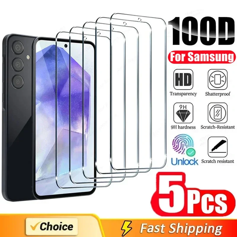 5Pcs Screen Protector for Samsung A55 A15 A54 A34 A13 A14 A53 A52 A12 A33 A52S A32 A35 A71 A72 A51 A22 S10E S20FE Tempered Glass 1