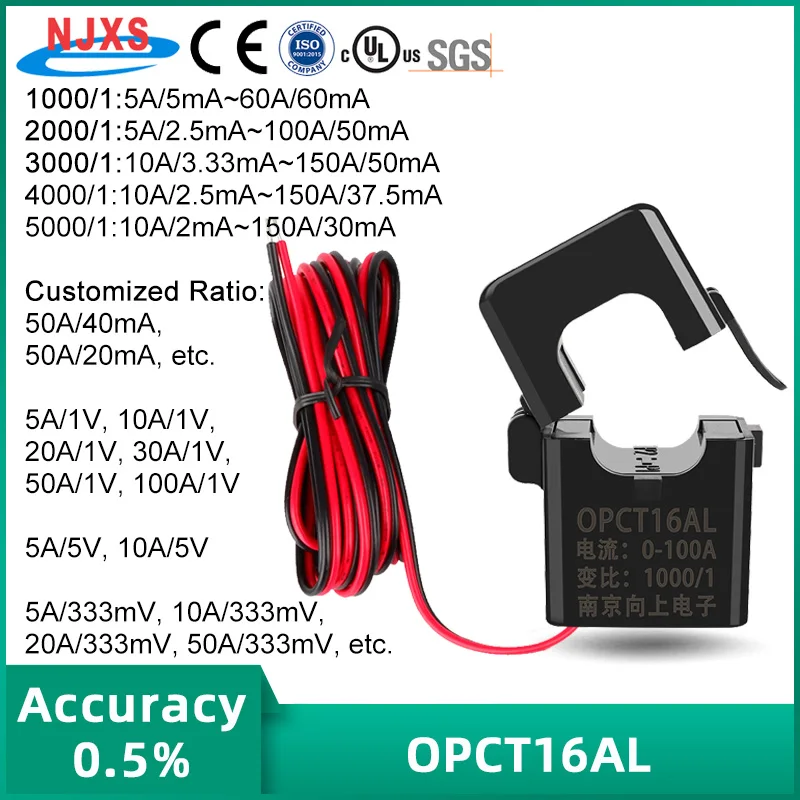 High Stability Split Core Current Transformer Open Type Coil CT AC 5A 10A 20A 50A 5V 100A 200mV 3.3V 5V OPCT16AL Clamp Sensor