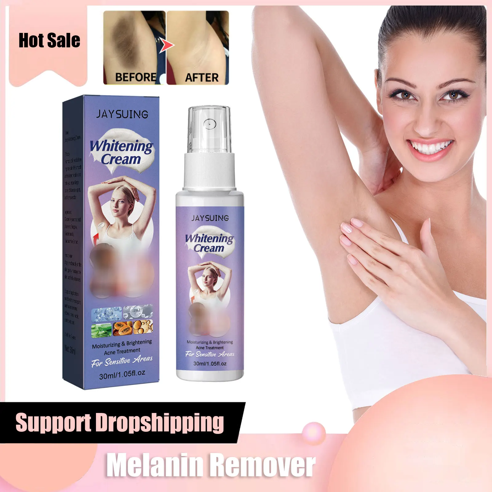 Body Whitening Cream Private Parts Underarm Bleaching Knee Brighten Eliminate Pigmentation Dark Lightening Melanin Removal Cream