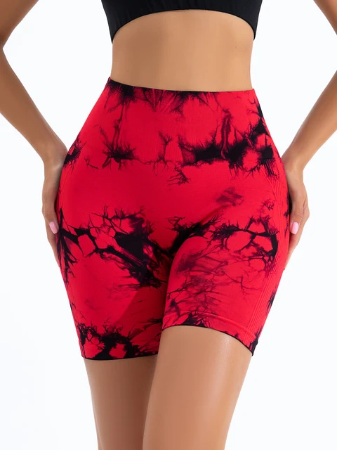 Shorts de yoga taille haute tie-dye pour femmes, shorts de sport côtelés sans couture, leggings de fitness à compression à séchage rapide