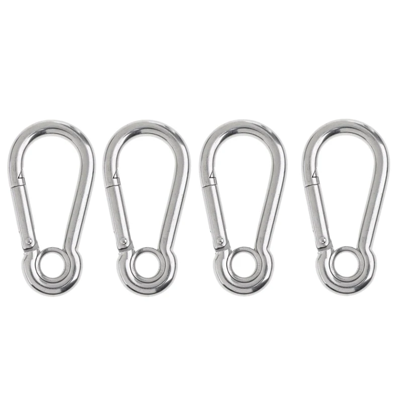 4Pcs Boat 304 Stainless Steel 4x40mm Outside Opening Snap Fastener Spring Hook with Ring Carabiner Clip Quick Safe Lock Key-Lock 10pcs bag spring alloy round ring openable keyring leather bag belt strap chain buckle diy snap clasp accessories