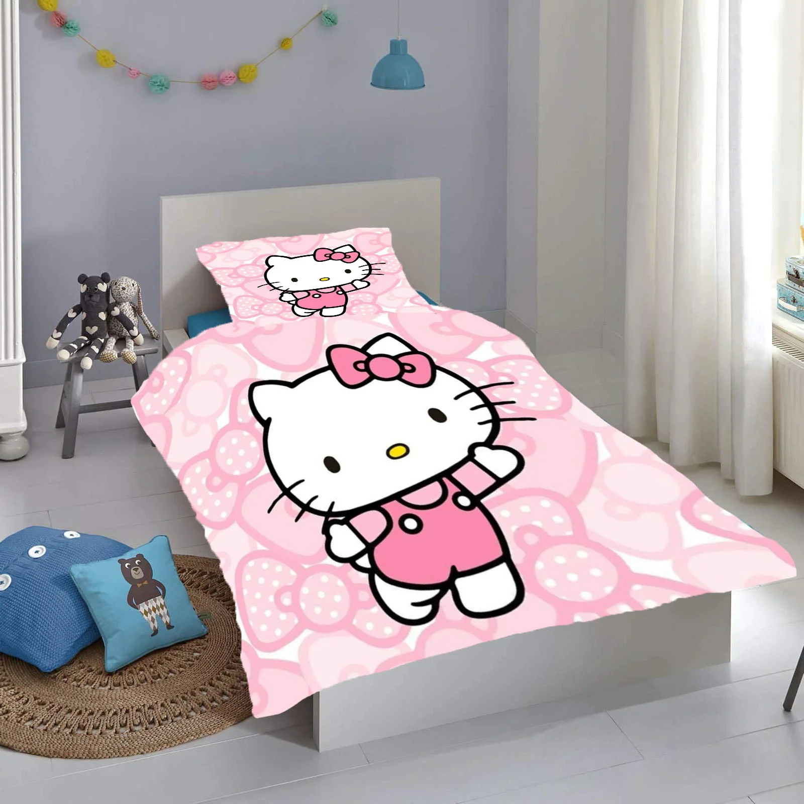 子供と大人のためのハローキティの寝具セット,3D羽毛布団カバー,漫画