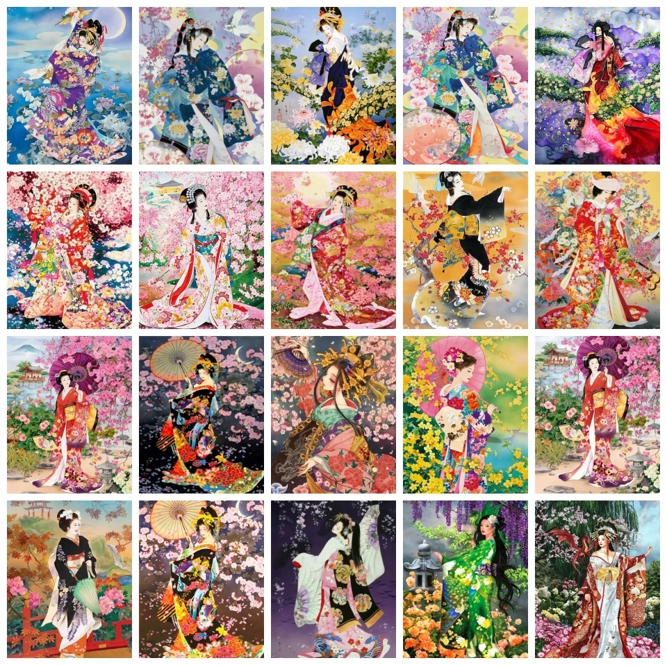 Azqsd Picture By Numbers Woman Girl Japanese Figure Picture Hand Paint