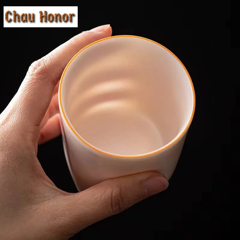 160ml Boutique Jade Grease Ru Porcelain Prism Cup Ru Kiln Master Cup Handmade Ceramic Household Kung Fu Teaset Tea Ceremony Gift