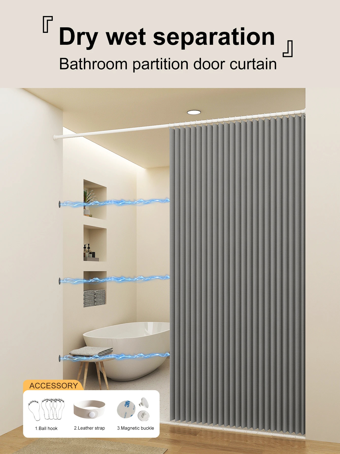 ستارة مطبخ للحمام مقاومة للزيوت والماء مع خزانة با...