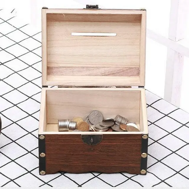 Vintage Kincses Tároló Doboz Piggy Bank Szervező Mentő Tok Zárral Otthoni Retro Kincsesláda - Image 4