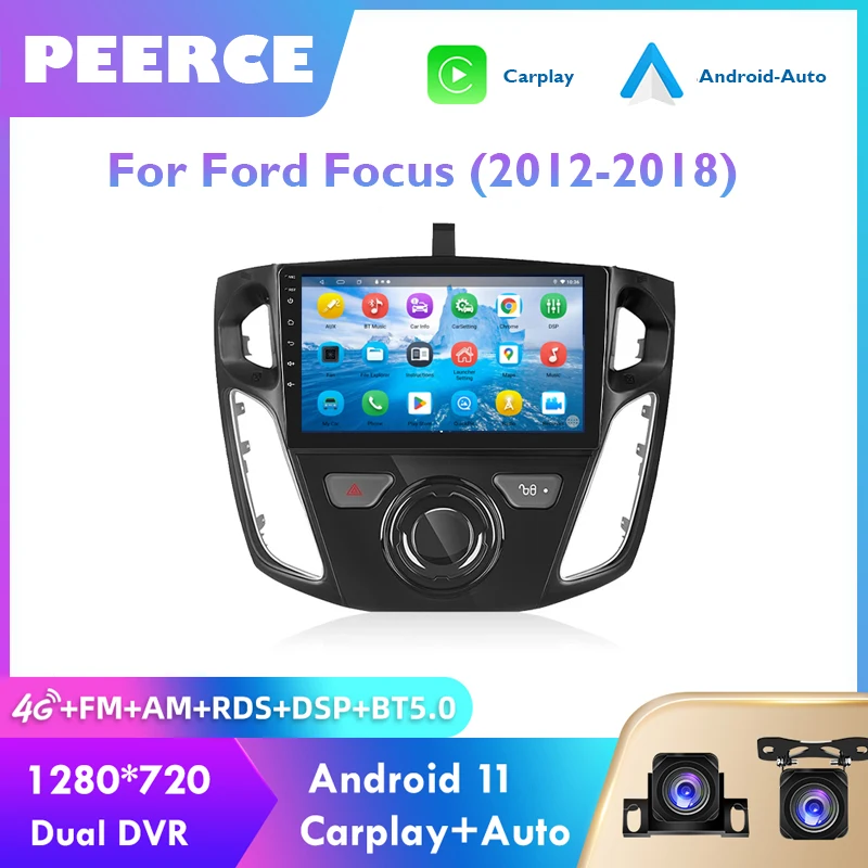 

PEERCE Android 11 2Din Car Radio For Ford Focus 2012-2018 9'' Car Multimedia Player WIFI GPS Navigation Carplay 2din Auto Radio