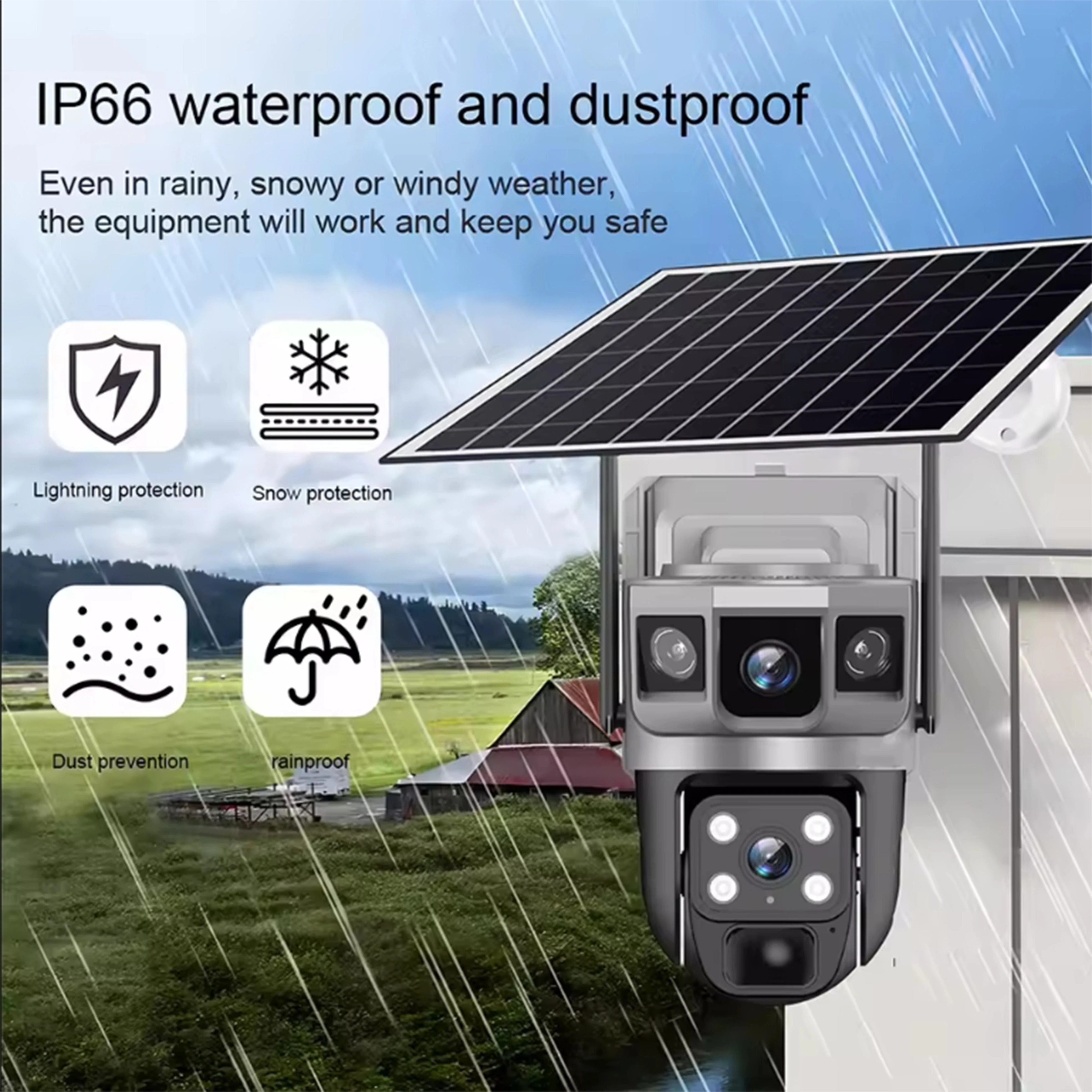 V380Pro Solar Camera 4G Sim Card Camera Triple Screen WiFi Network Security CCTV Built-in Battery PIR Night Vision HD PTZ Camera 3