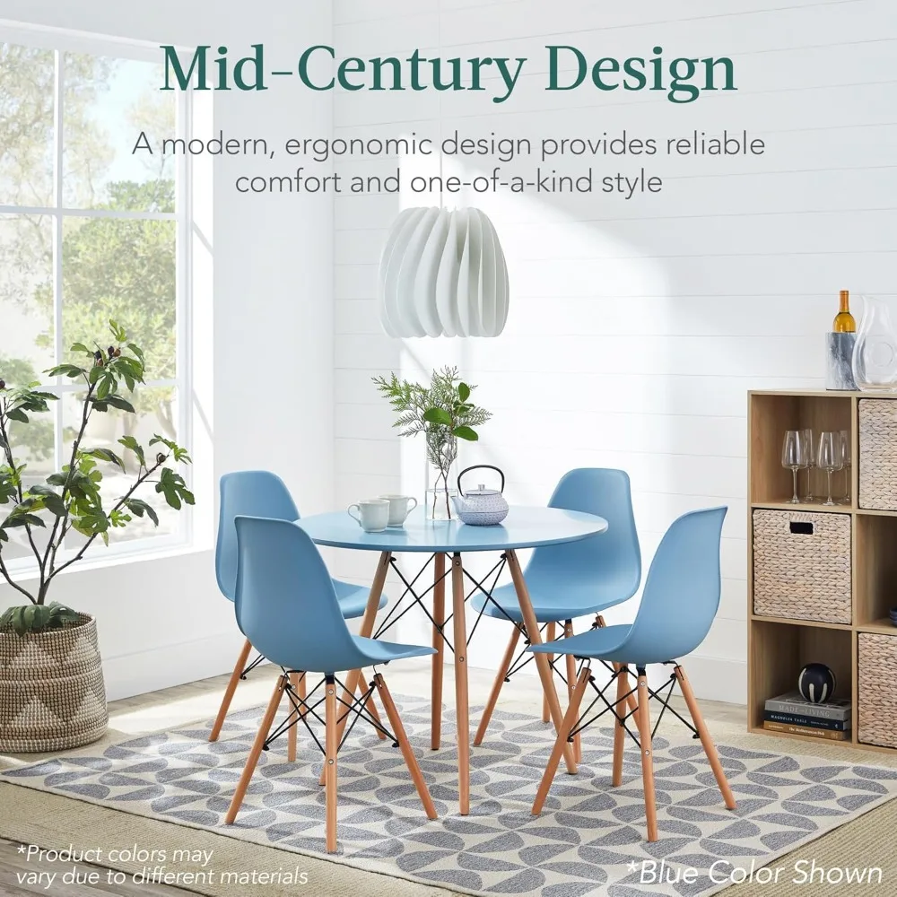 5-Piece Dining Set, Compact Mid-Century Modern Table & Chair Set for Home or Apartment with 4 Chairs, Plastic Seats for Stylish 3