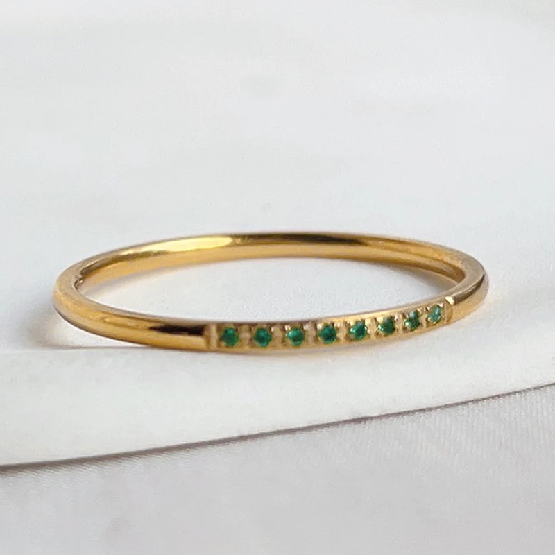 High End PVD Shinny Minimalist White Green Zircon Rings Female Exquisite Stainless Steel Bridal Ring 5